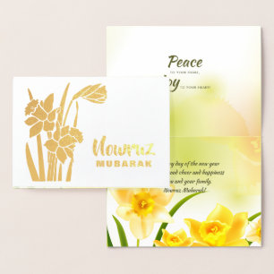 Nowruz Mubarak. Spring Daffodils Persian New Year Foil Card