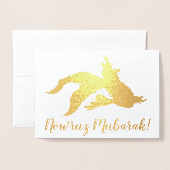 nowruz mubarak watercolor goldfish foil card (Front With Envelope)