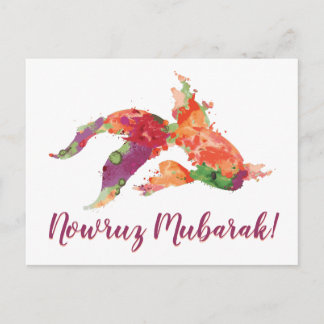 nowruz mubarak watercolor goldfish postcard