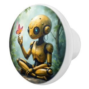 Nox Finds Wonder,A Curious Robot's First Butterfly Ceramic Knob