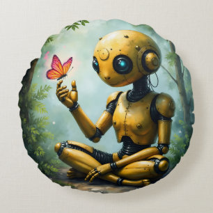 Nox Finds Wonder,A Curious Robot's First Butterfly Round Cushion