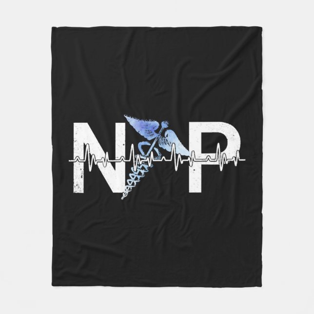 Np Heartbeat Nurse Practitioner Certified Nursing Fleece Blanket (Front)