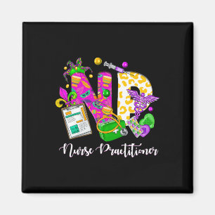 Np Nurse Practitioner Cute Mardi Gras Girl Women Magnet
