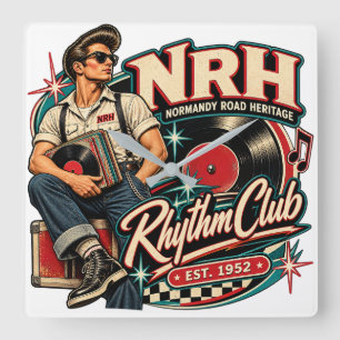 NRH Rhythm Club Vintage 1950s Rock and Roll Wall C Square Wall Clock