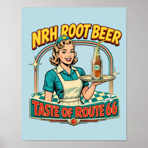 NRH Root Beer Taste of Route 66 Vintage 1950s Post Poster