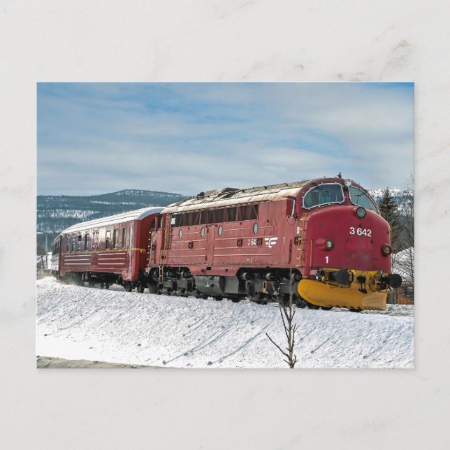 NSB Diesel NOHAB Di3-642 arriving Røros Postcard (Front)