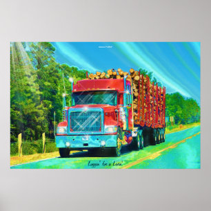 Nth American Highway Logging Truck Transport Art Poster