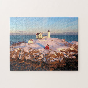 Nubble Light Aerial Snowy Maine Lighthouse Jigsaw Puzzle