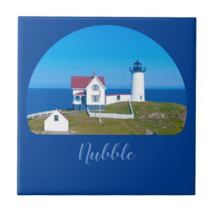 Nubble Light Blue Horizon Maine Lighthouse Ceramic Tile