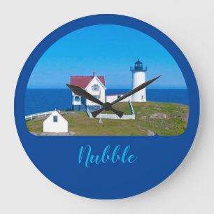 Nubble Light Blue Ocean Maine Lighthouse Large Clock