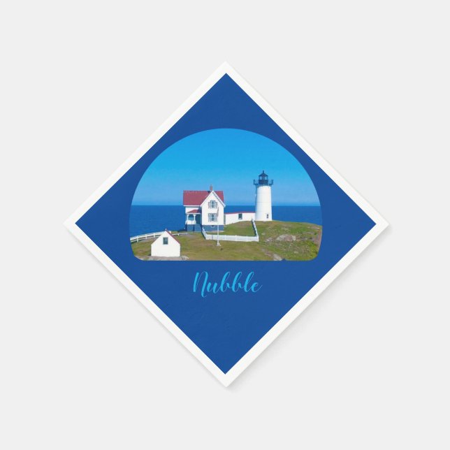 Nubble Light Blue Ocean Maine Lighthouse Napkin (Corner)