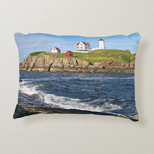Nubble Light, Cape Neddick Maine Accent Pillow (Back)