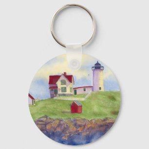 Nubble Light House York Maine Button Keychain