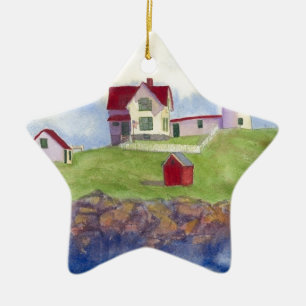 Nubble Light House York Maine Ceramic Tree Decoration