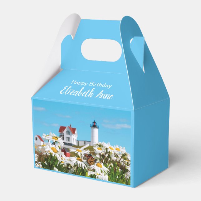 Nubble Light Summer Daisy Maine Lighthouse Favour Box (Front Side)