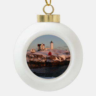 Nubble Light winter sunset Ceramic Ball Christmas Ornament