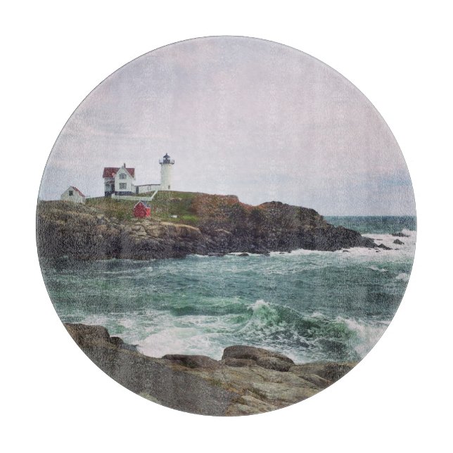 Nubble Light - York, Maine Glass Cutting Board (Front)