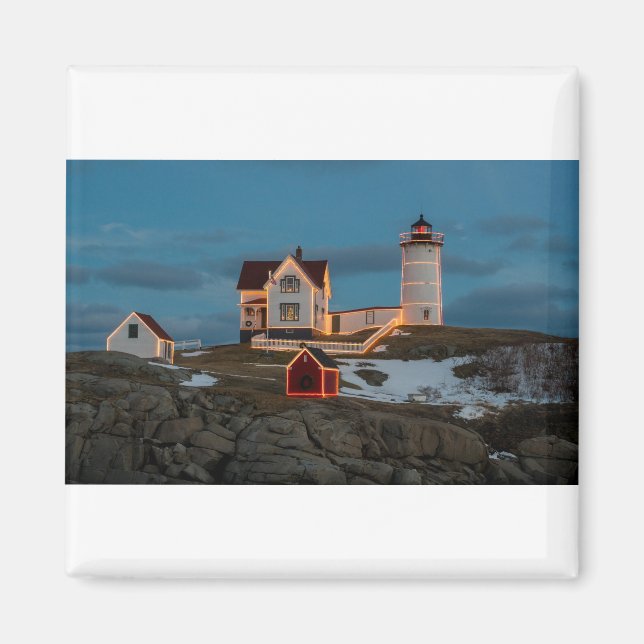 Nubble lighthouse at Christmas Magnet (Front)