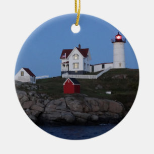 Nubble Lighthouse at Night Ceramic Ornament