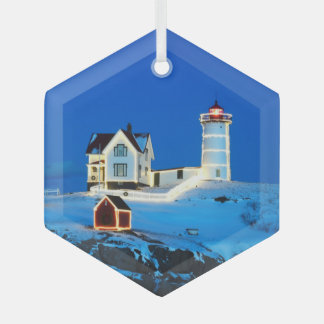 Nubble Lighthouse Glass Tree Decoration