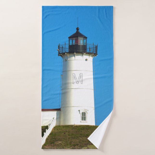 Nubble Lighthouse Maine Monogram Bath Towel (Bath Towel)