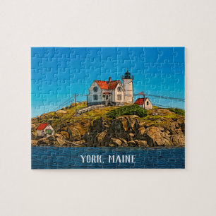 Nubble Lighthouse Maine Nautical Customizable Jigsaw Puzzle