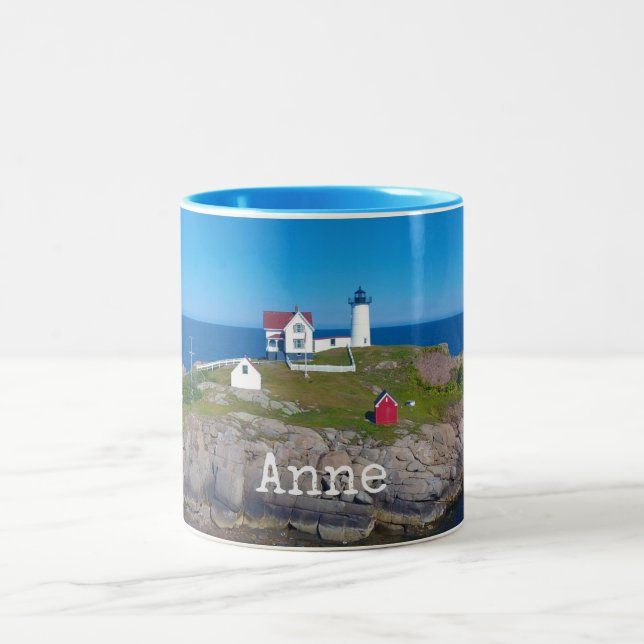 Nubble Lighthouse Maine Two-Tone Coffee Mug (Center)