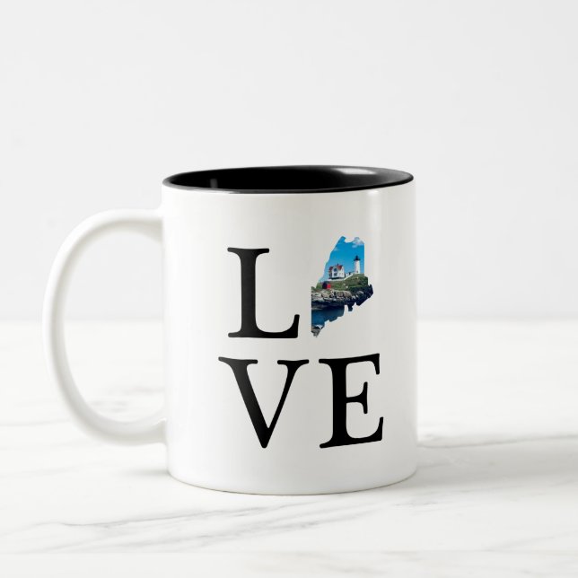 Nubble Lighthouse, Maine Two-Tone Coffee Mug (Left)