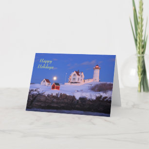 Nubble Lighthouse Moon Holiday Card