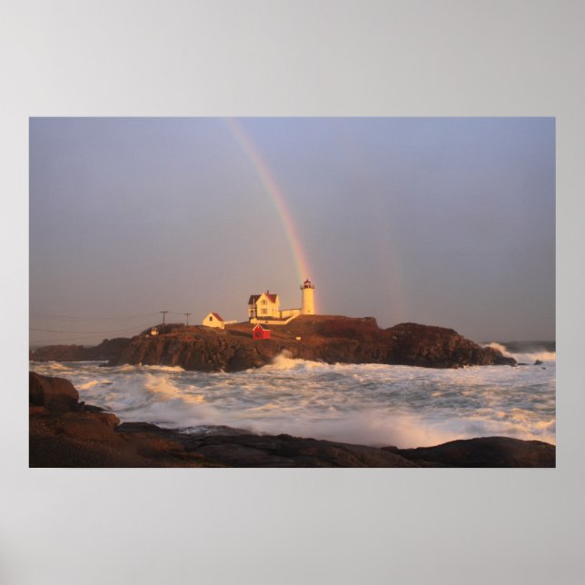 Nubble Lighthouse Rainbow after Storm Poster (Front)