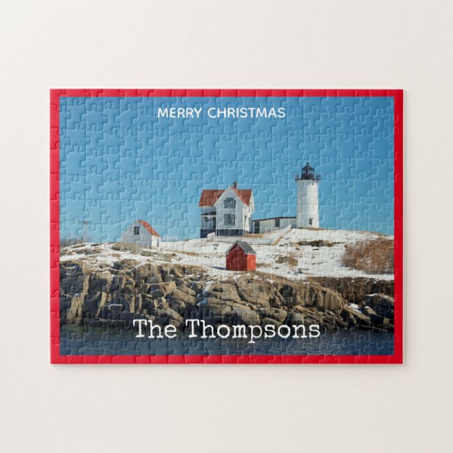 Nubble Red Atlantic Ocean Maine Lighthouse Jigsaw Puzzle (Horizontal)