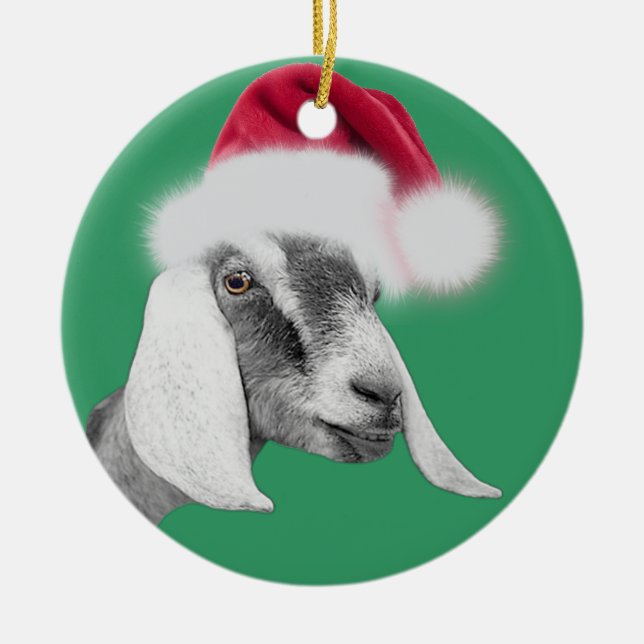 Nubian Goat Santa Hat Christmas Ornament (Front)