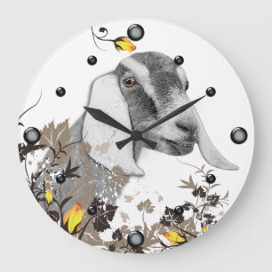 Nubian Goat Sketch Floral Wall Clock