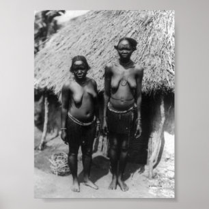Nubian Women Standing in front of Hut Poster