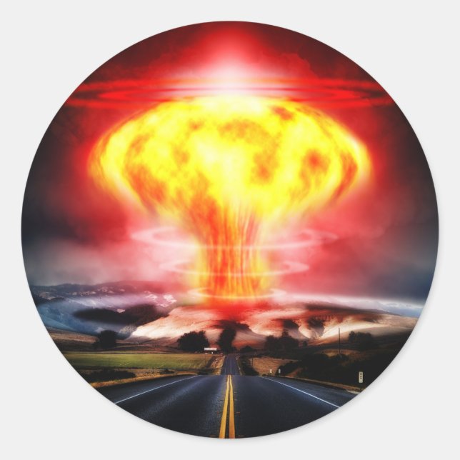 Nuclear explosion mushroom cloud illustration classic round sticker (Front)