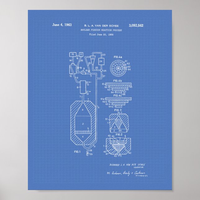 Nuclear Fission 1956 Patent Art Blueprint Poster (Front)