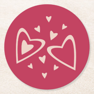 Nuclear Hearts - magenta red - image. Round Paper Coaster
