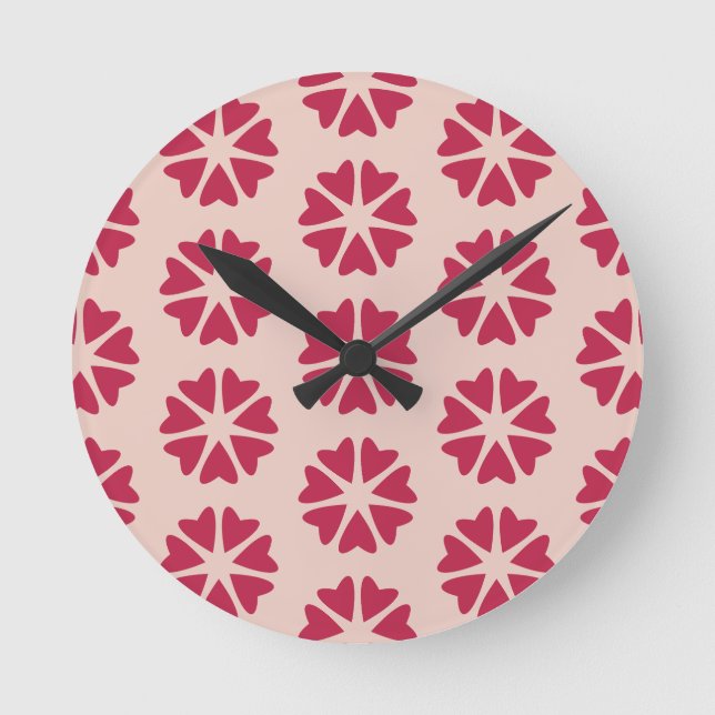Nuclear Hearts - magenta red - seamless pattern.  Round Clock (Front)