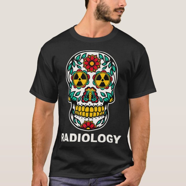 Nuclear Radiation Radioactive Symbol Sugar Skull R T-Shirt (Front)