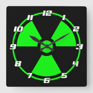 Nuclear Radioactive Radiation Symbol green Numbers Square Wall Clock