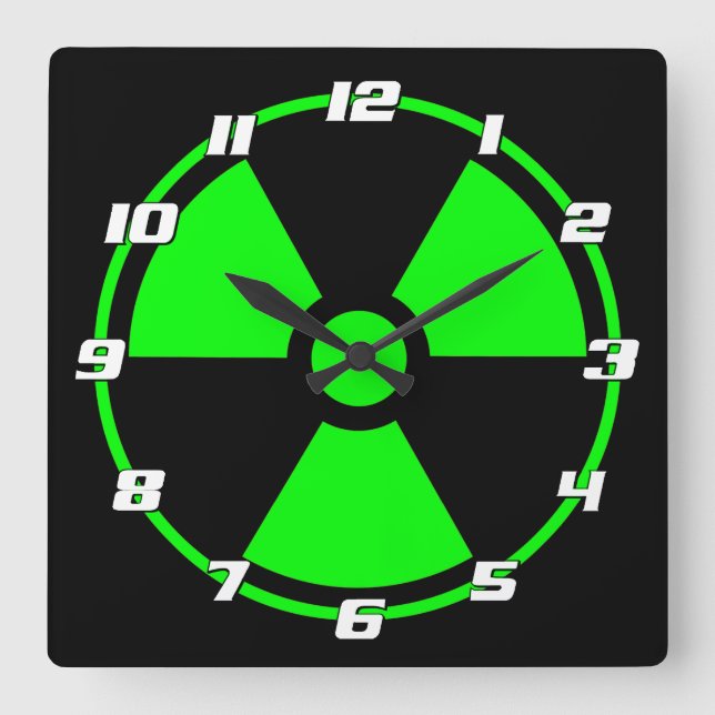 Nuclear Radioactive Radiation Symbol green Numbers Square Wall Clock (Front)