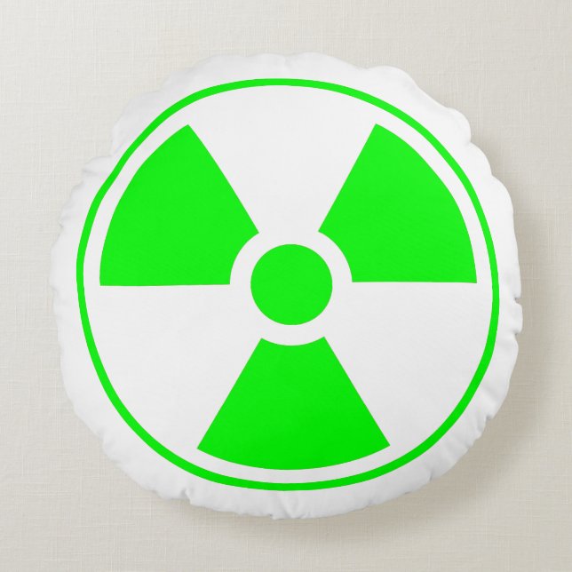 Nuclear Radioactive Radiation Symbol in green Round Cushion (Front)