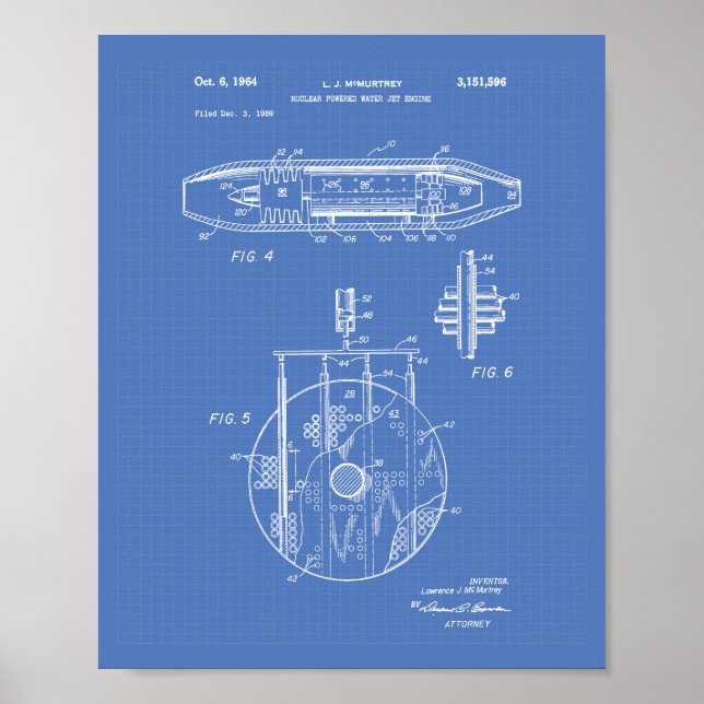 Nuclear Water Jet Engine 1959 Art  Blueprint Poster (Front)