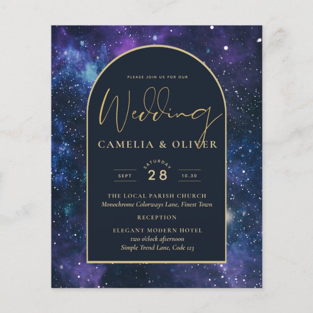 NUDGET Starry Night Purple Blue Wedding INVITE Flyer (Front)