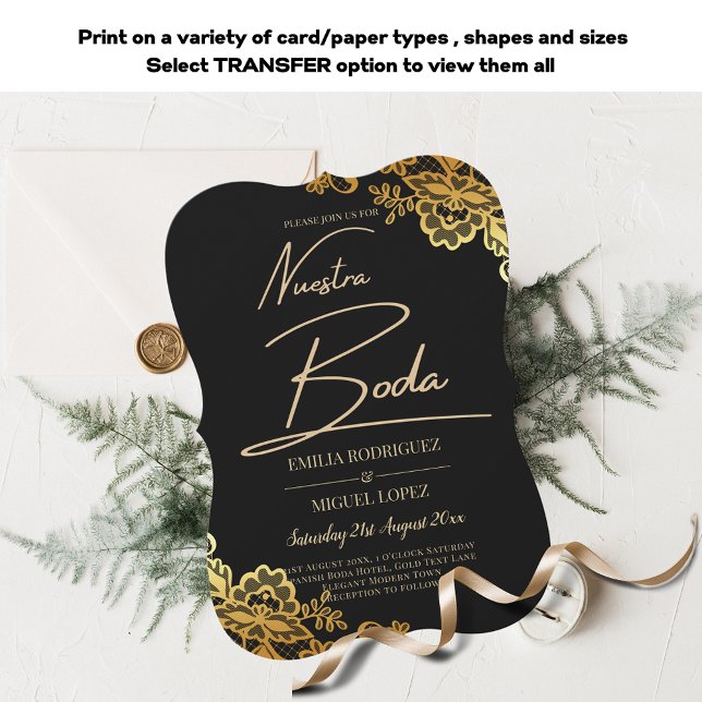 Nuestra Boda Black Gold Spanish Wedding Invitation (Creator Uploaded)