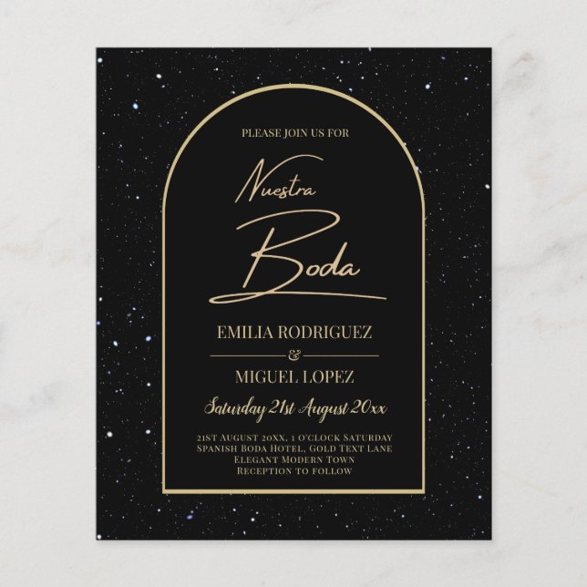 NUESTRA BODA BLACK GOLD Starry Night INVITE Flyer (Front)