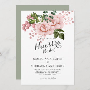 Nuestra Boda Blush Pink Roses Spanish Wedding Invitation