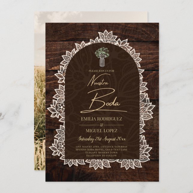 Nuestra Boda Budget Photo Wedding Invite Rustic  (Front/Back)