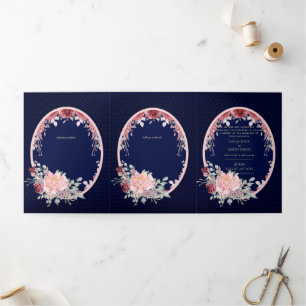 Nuestra Boda Burgundy Blue Floral Wedding Invite