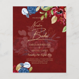 NUESTRA BODA Burgundy Blue Floral Wedding INVITE Flyer